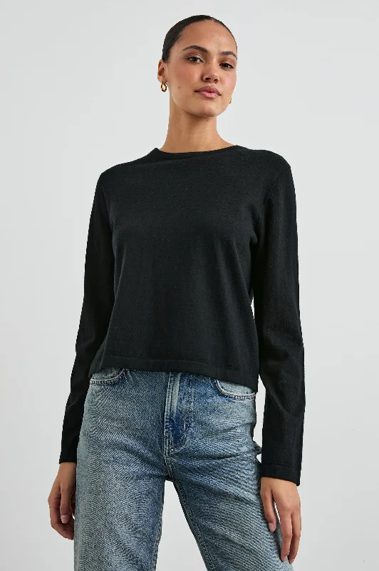 COTTON CASHMERE LONG SLEEVE TEE - BLACK