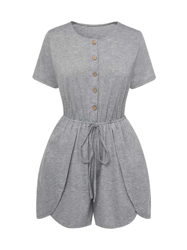 Light Gray 1950s Round Neck Solid Romper