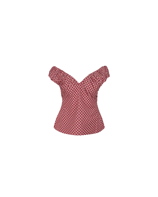 RAQUEL TOP PINK BURGUNDY GINGHAM