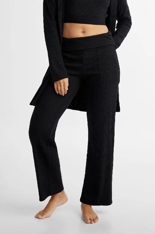 Pantalon pyjama côtelé jambe droite - Femme