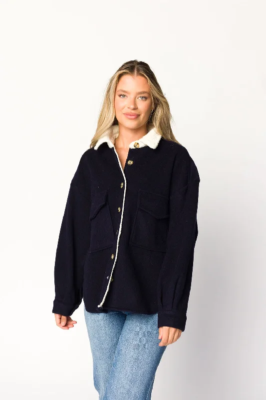 Whitney Shearling Collared Shacket in Indigo Blue